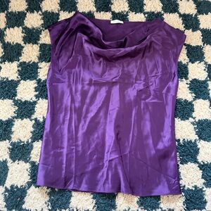 Lilysilk Silk Charmeuse Cowl Neck Top Deep Purple